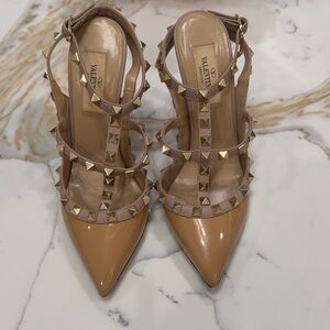 Valentino Women's Beige Patent Studded Heels